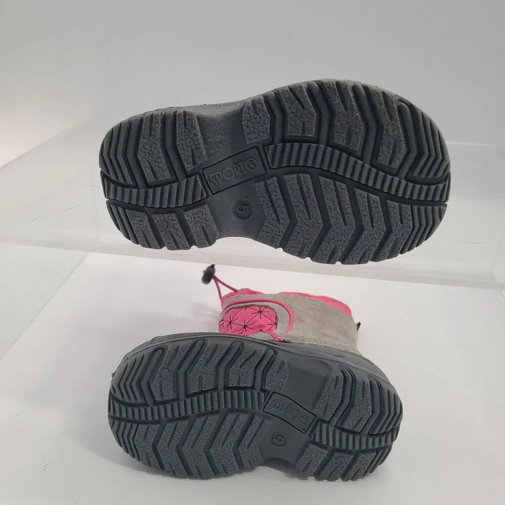 SPORTO Little Girl's 5/6 Gray & Pink Snowflake Winter Boots